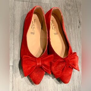 Red Suede Flats with Bow